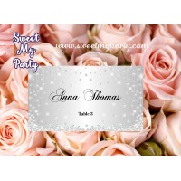 Silver Diamonds Wedding Place Cards,Glitter Sparkle Wedding Place Cards,(015w)